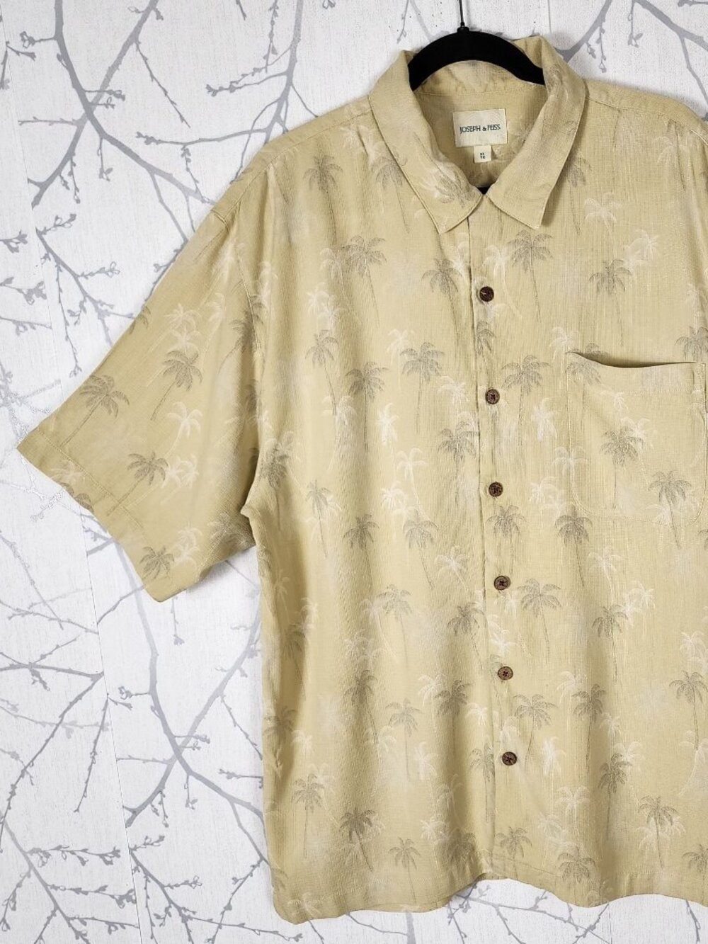 Joseph & Feiss Yellow Palm Tree Print 100% Silk Camp Shirt